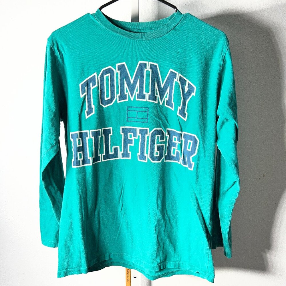 Tommy Hilfiger 100% Cotton Turquoise Long-Sleeve Tee T-Shirt SZ XL